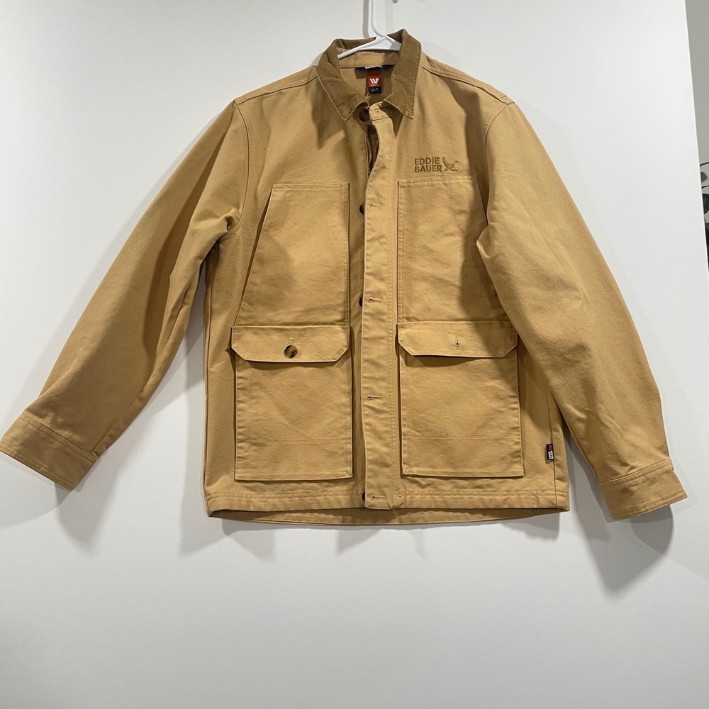 Eddie Bauer Workwear Mens‎ Tan Canvas Whitney Chore Jacket Coat Medium Brown